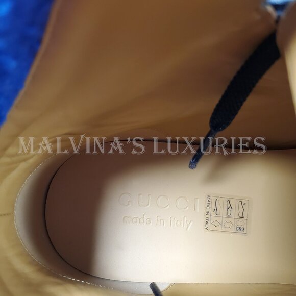 GUCCI MENS BOOTS ROMANCE CASY BLUE WOOL LEATHER LOGO LUG SOLE sz 9G 9.5 US - Picture 12 of 16